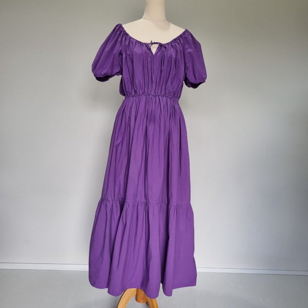 Matteau Purple Organic Cotton Drawcord Midi Dress Size 3 - Picture 2 of 11